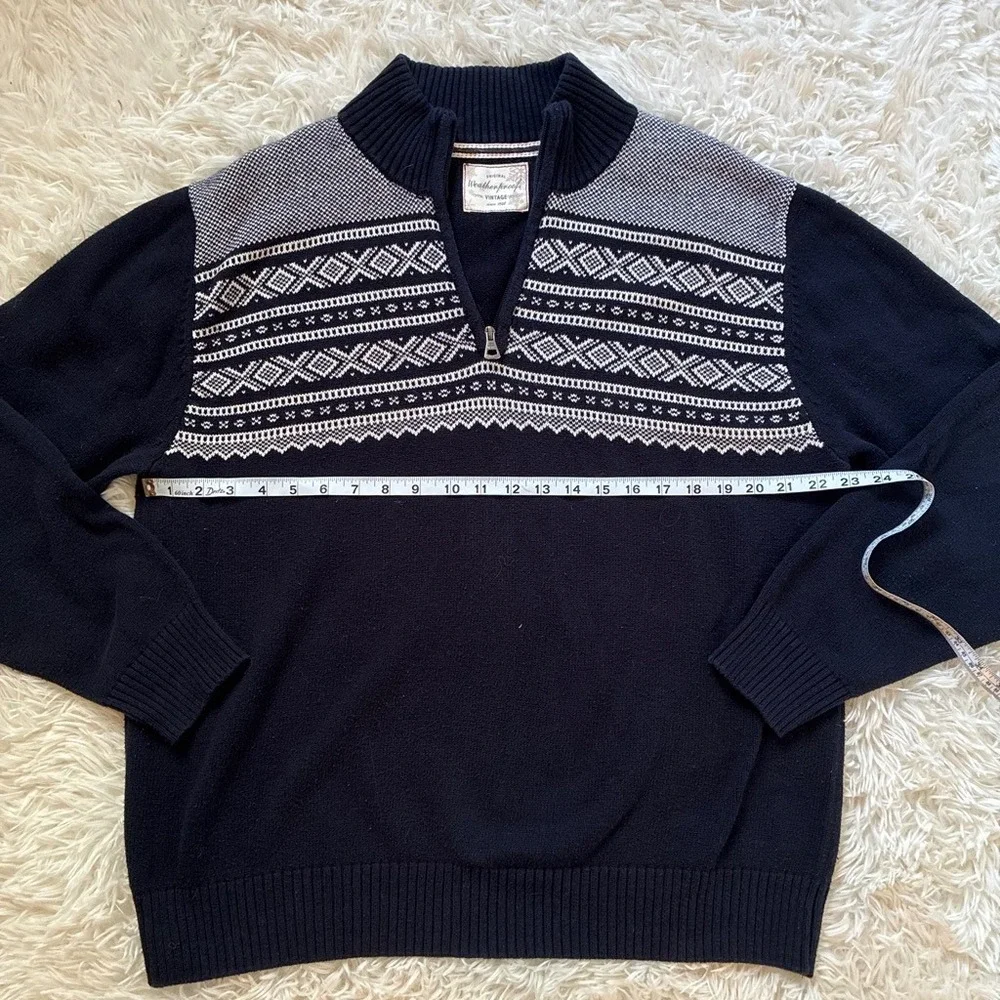 Weatherproof Vintage Mens Navy Blue Fair Isle Cotton Quarter Zip Sweater XL